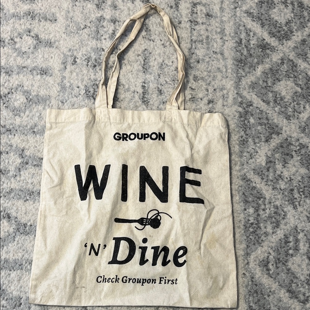 Groupon 'Wine 'N' Dine' Canvas Tote - Natural with Black Print